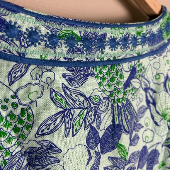Vineyard Vines Cordia Floral Dress Blue Green Embroidered Size 10 Cotton Linen - Picture 6 of 16